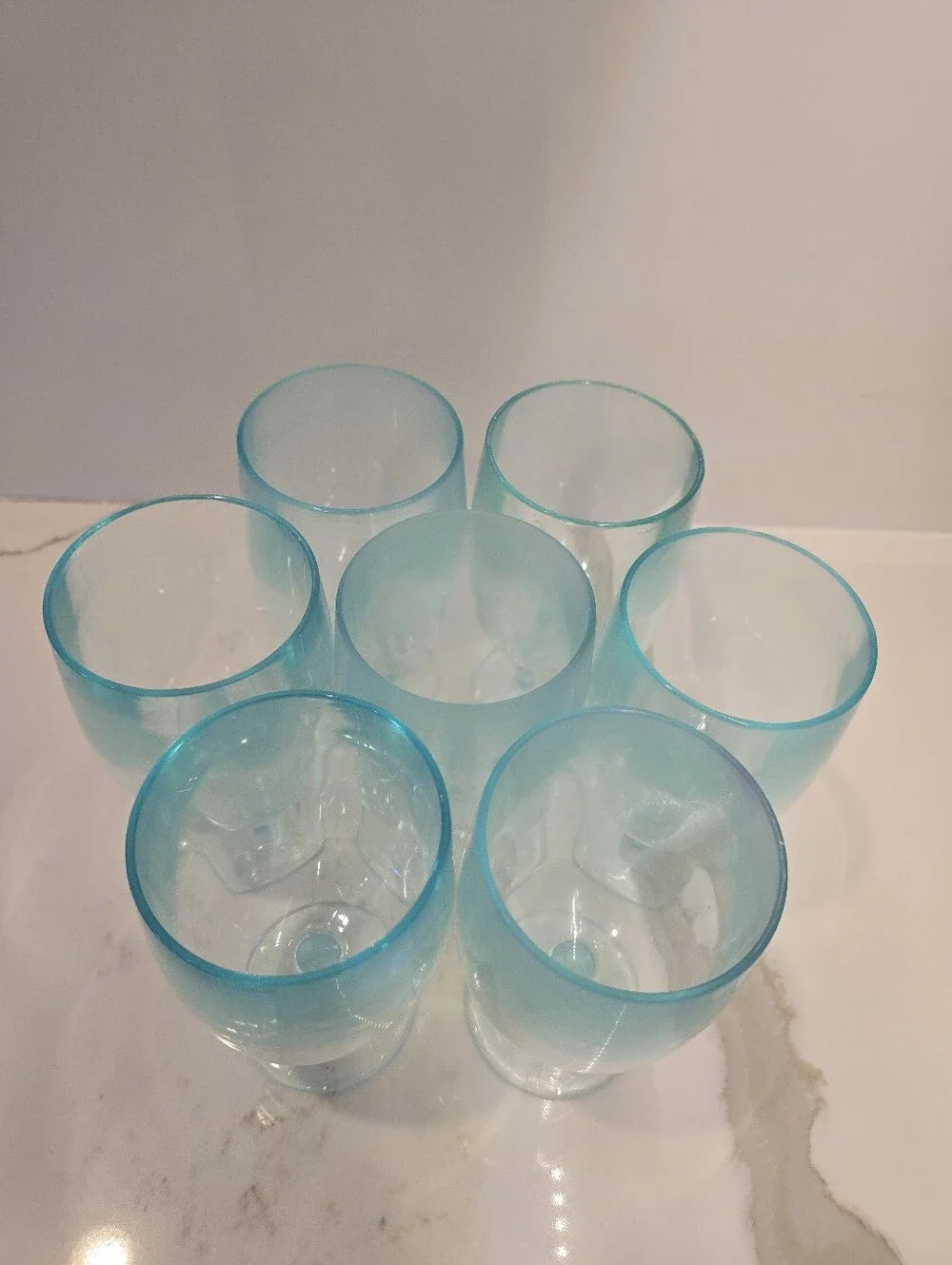 Stemmed Heavyweight Thick Durable Plastic Wine Glasses, 7-Piece Set, Aqua, GUC